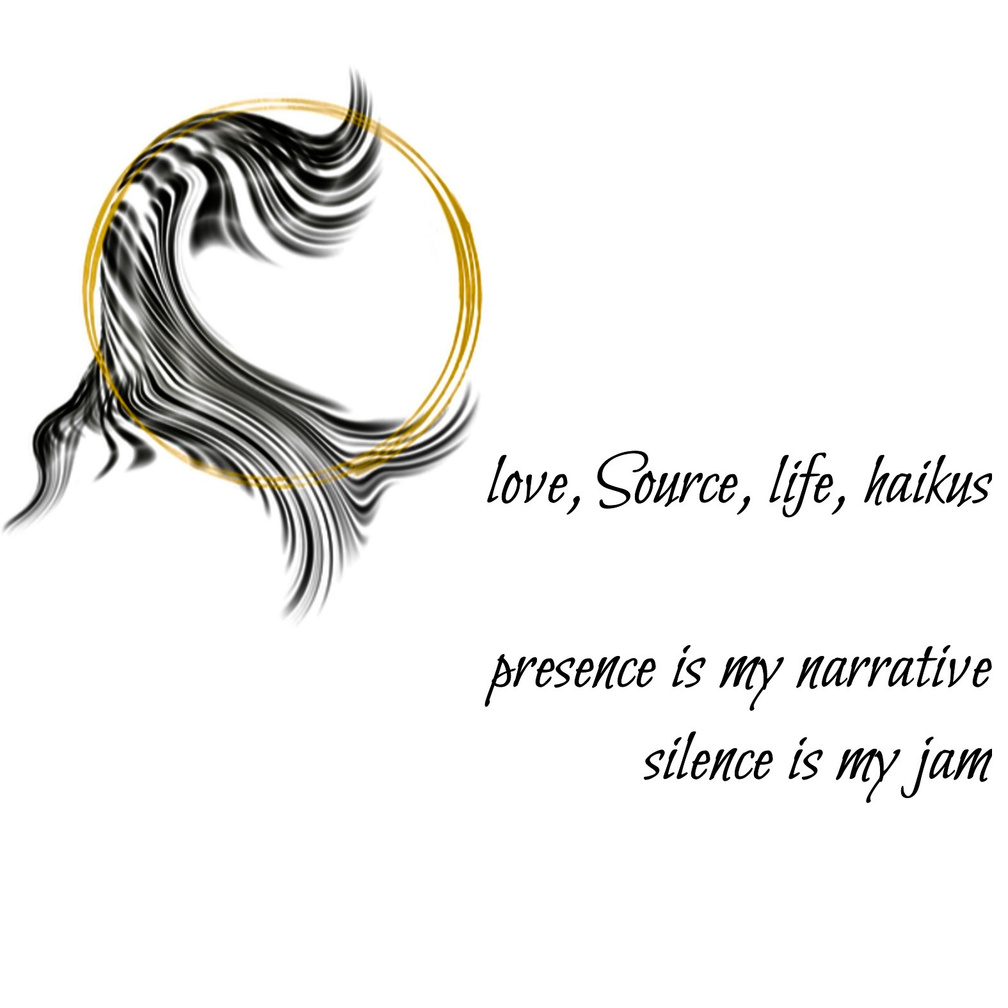 Untitled A Guided Influence poetry logo.\n\nlove, Source, life, haikus\npresence is my narrative\nsilence is my jam.