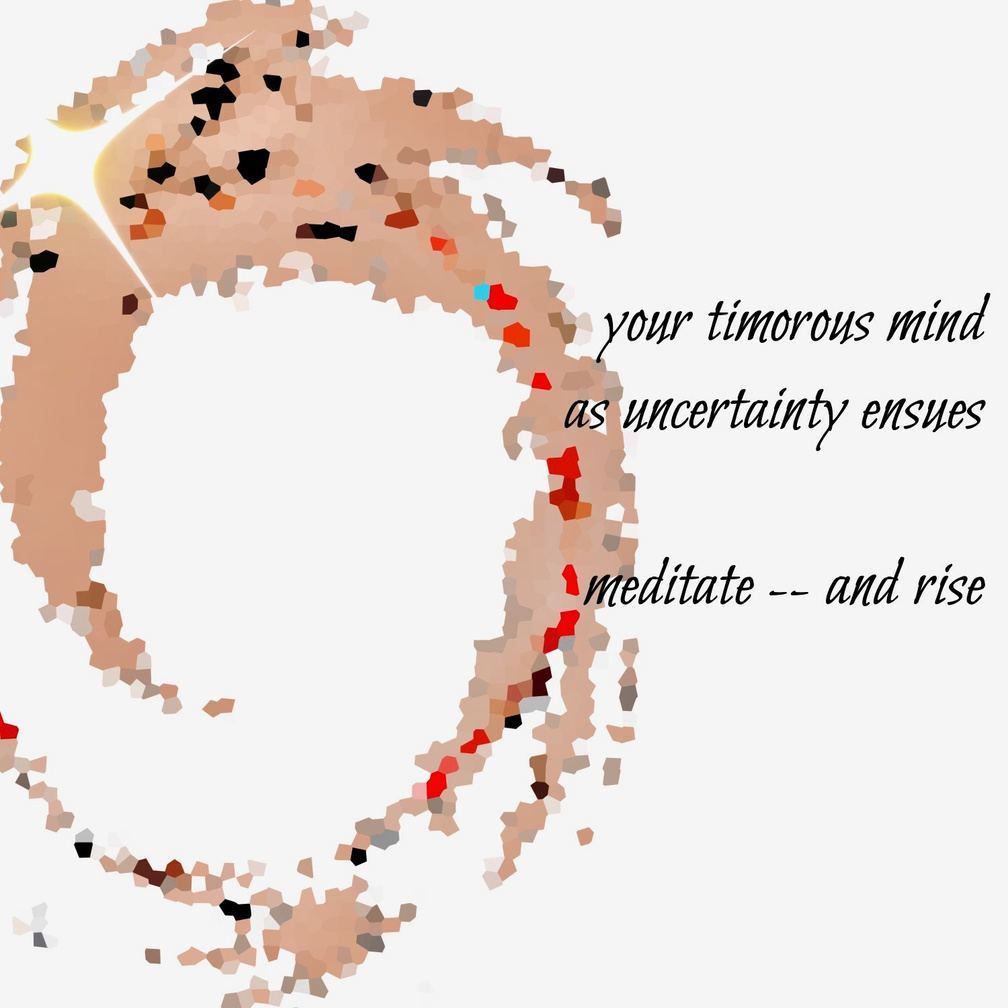 Untitled your timorous mind / as uncertainty ensues / meditate -- and rise. Artist poet: Luna.